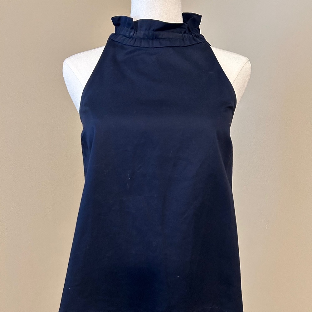 Ann Taylor Navy Sleeveless Top With Ruffle and Tie Details